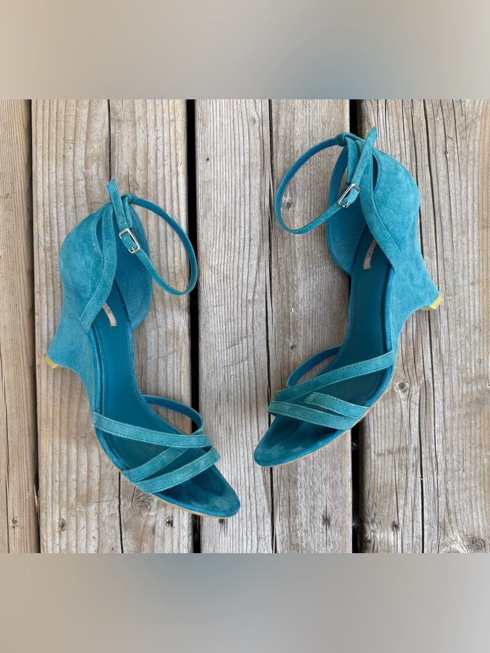 Geox Turquoise Suede Ankle-Strap Heels